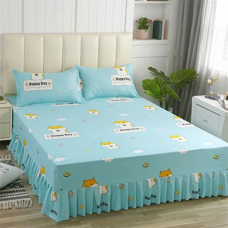 3pcs Printed Bedding Set Soft Bed Skirt With Pillowcases Bedspread Full Twin Queen King Size Sheet Mattress Cover Bedsheets | Дом и сад