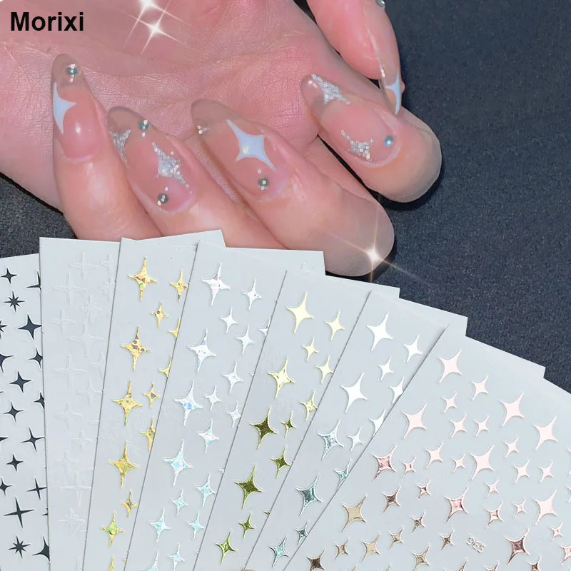 Laser star sticker for Nail art decoration gold white silver black thin foils 3D Manicure accessories slider Nail decal YJ005