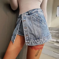 mini denim skirts shorts for women high waist female fashion new casual patchwork button tassel short