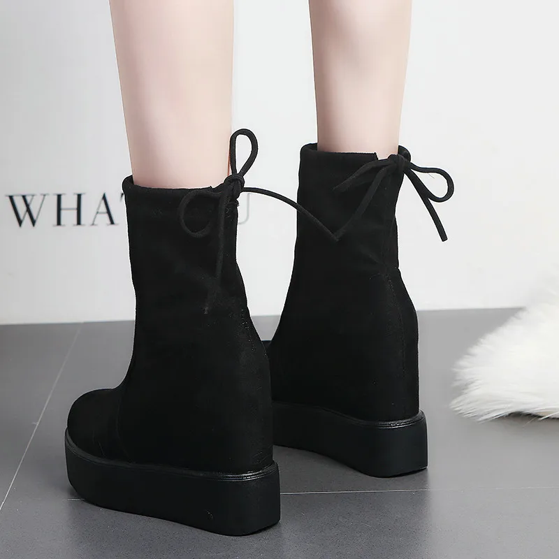 2020 женские сапоги до середины икры черные увеличивающие рост качественные