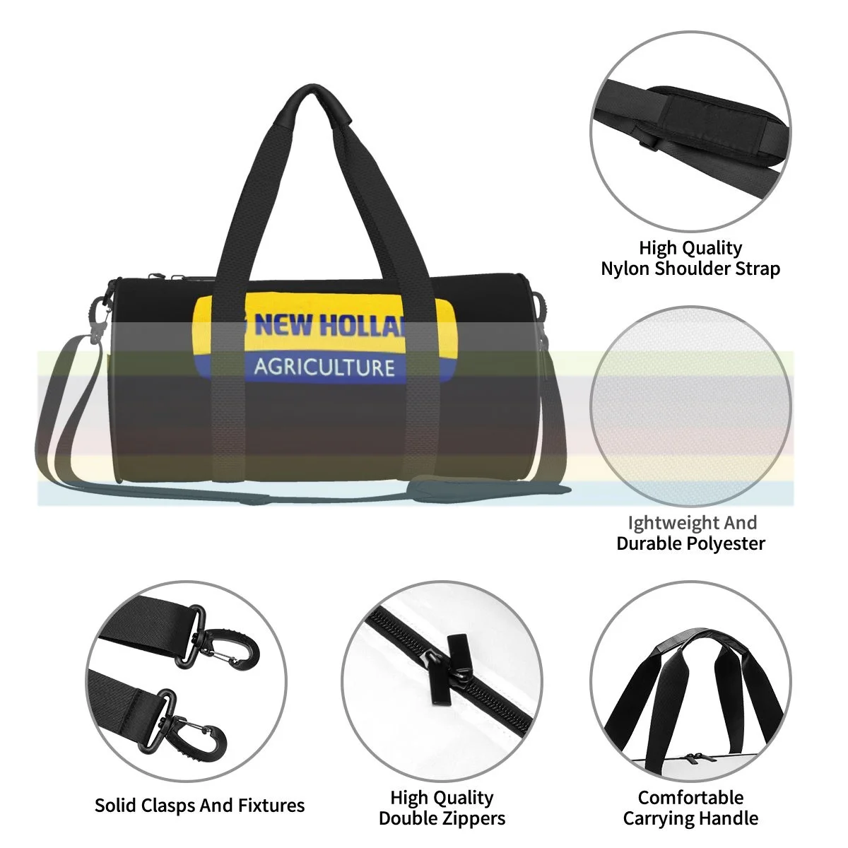 

New Holland Tractors Agriculture Logo universal travel sports fitness shoulder bag. Nylon portable outdoor sports bag.