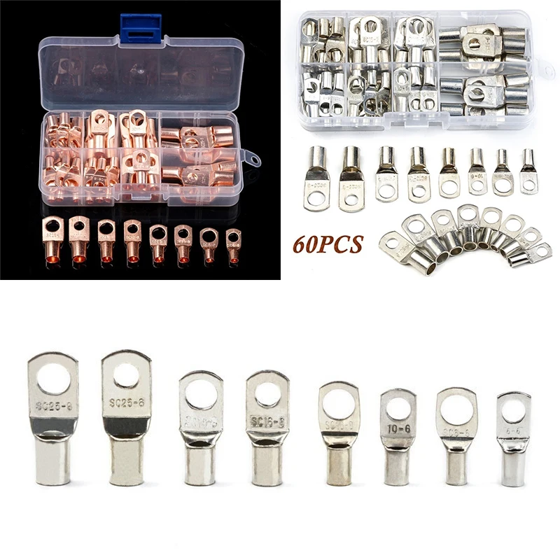 

60PCS SC Tinned Copper Lug Ring Wire Connectors Bare Cable Terminal