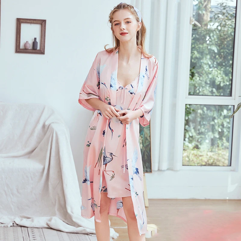 Шелковая женская пижама с длинными подтяжками костюмы для домашнего