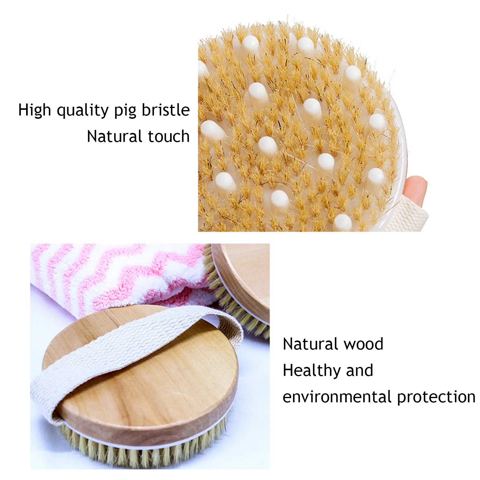 

Body Exfoliator Dry Brush Shower Bath Brushes Bristle Wooden Massage Nodes Round Body Brush Skin Scrubber Massager
