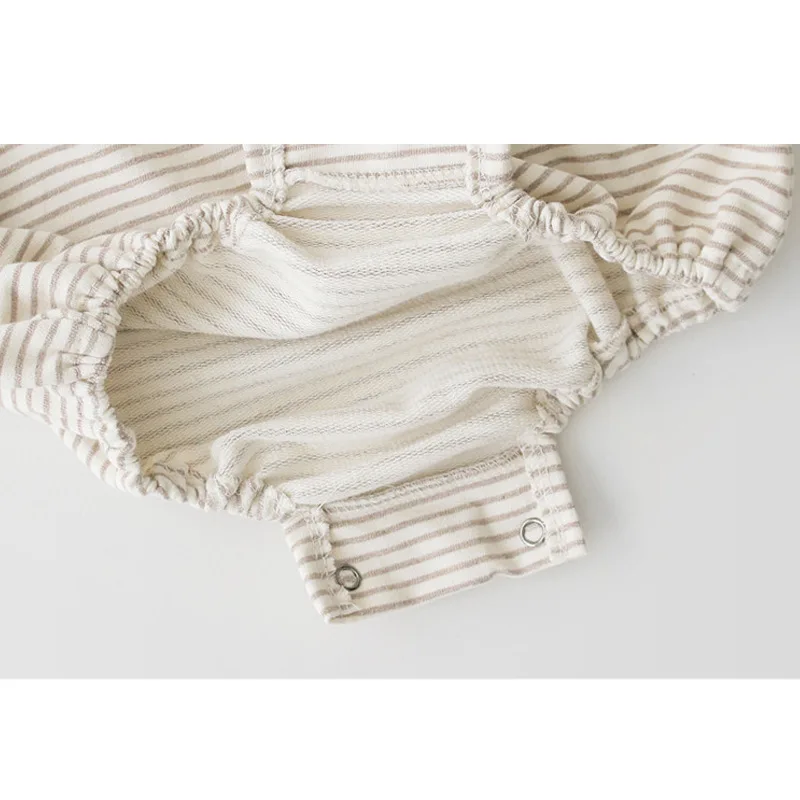 

Spring and Autumn 3-36M Baby Boys and Girls Striped Romper with Cute Little Ears Hat Infant Cotton Round Neck Triangle Romper