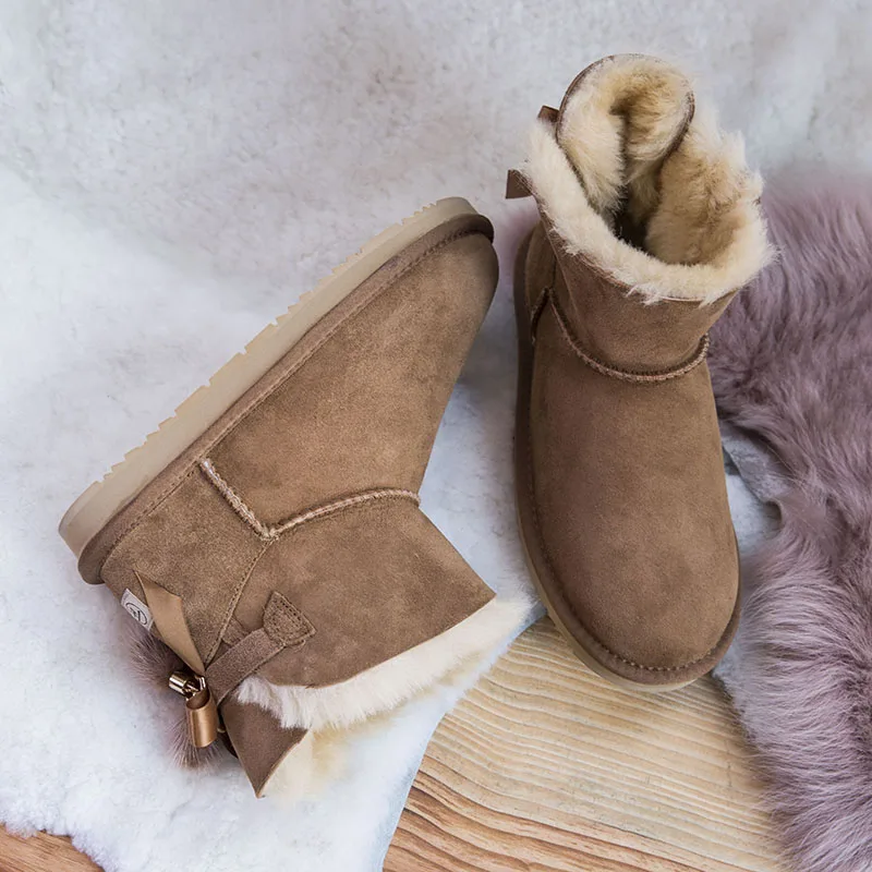 Зимние сапоги 2019 г. Новые женские зимние на овечьем меху нескользящие теплые