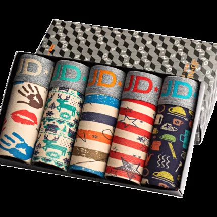 

5 PCS Men's boxer 5-Pack cotton gift box comfortable boxer middle waist