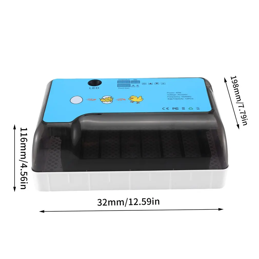 

12 Eggs Incubator Time Control Convenient Automatic Brooding Machine Thermostatic Chicken Eggs Quail Incubator