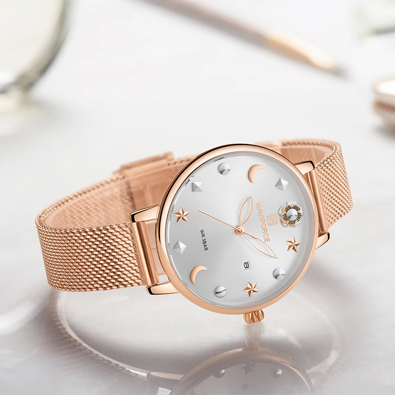 Часы наручные NAVIFORCE женские Роскошные водонепроницаемые модные креативные с