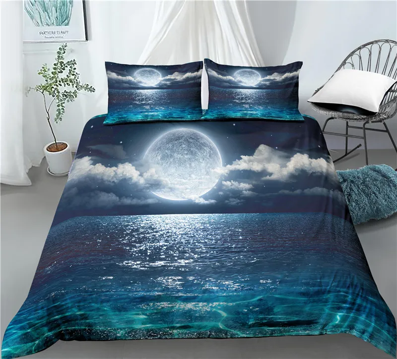Дома класса люкс 3D лунный свет принт 2/3 предмета Удобная постельного белья с
