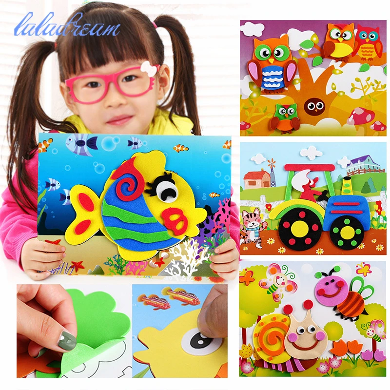 

3 шт./лот, Обучающие игрушки ручной работы, утолщенные 3D наклейки из пены ЭВА, Мультяшные животные, игра-пазл для детей