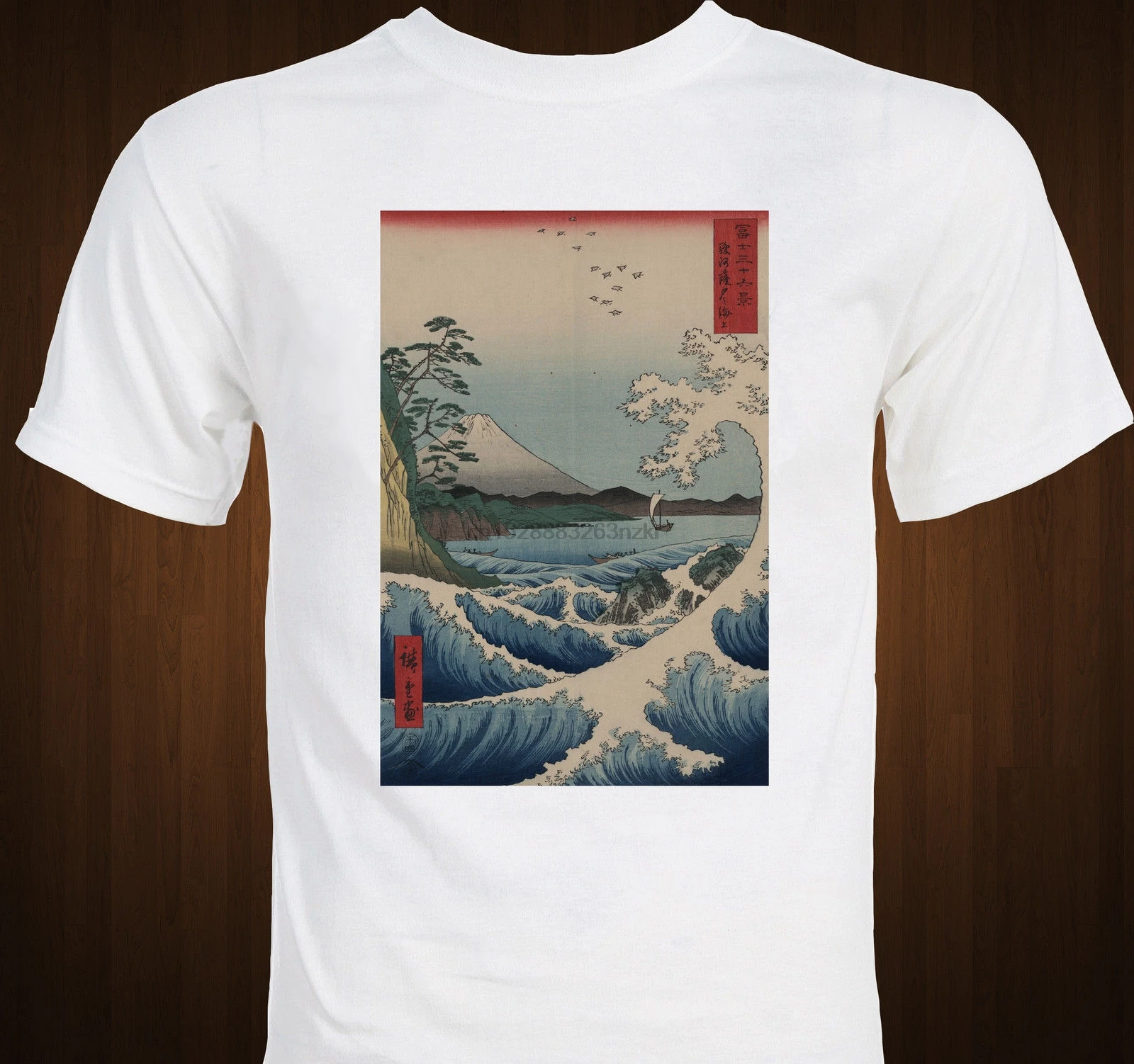 MOUNT FUJI - The Sea of Satta Utagawa Hiroshige ukiyo-e Japanese T-shirt Short Sleeves Cotton Fashion T Shirt Free Shipping | Мужская