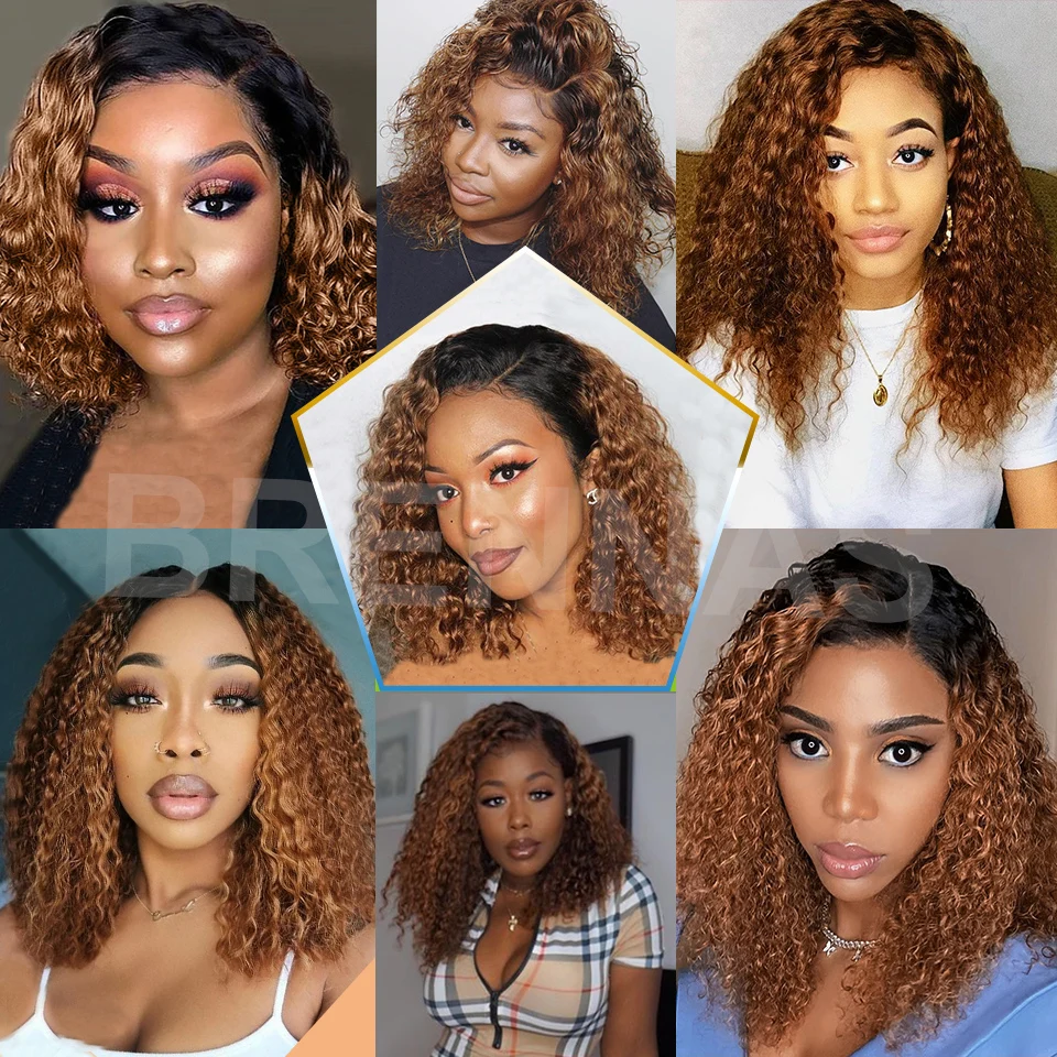

Ombre Curly Lace Front Bob Wig For Women 1B33 Color 13x4 Lace Wig Pre Plucked Brazilian Remy Hair Lace Frontal Human Hair Wigs