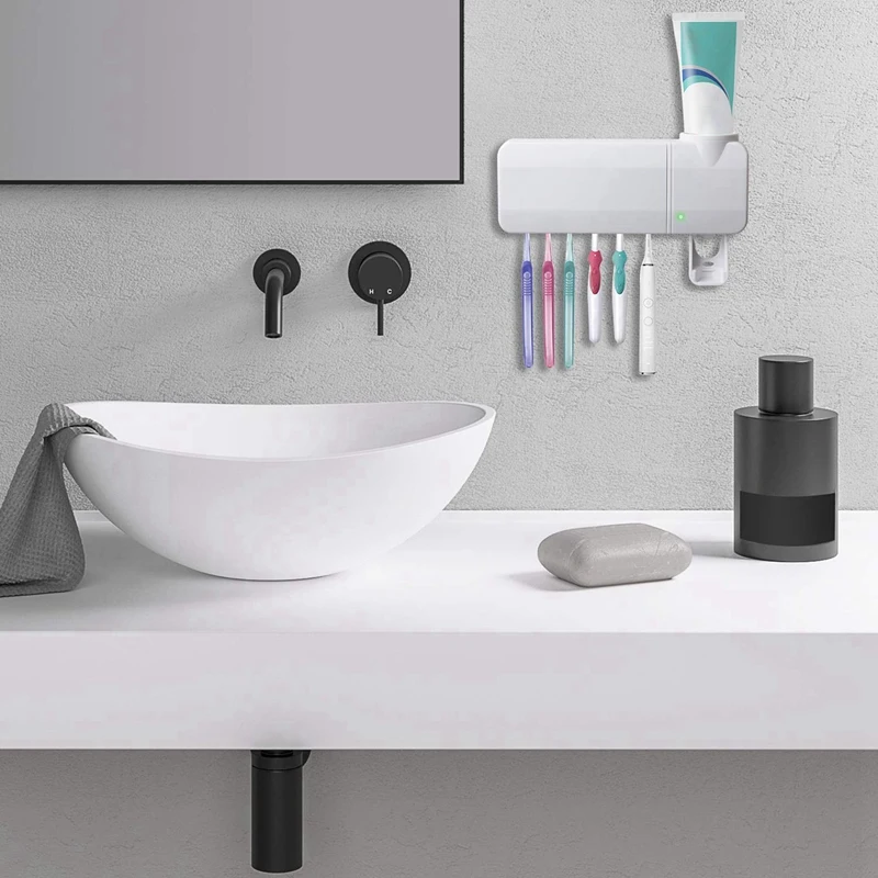 

1 Pcs Toothbrush Holder, Toothpaste Dispenser + 6 Toothbrush Sterilizer Holder & 100 Pcs Smell Proof Stand-Up Bags