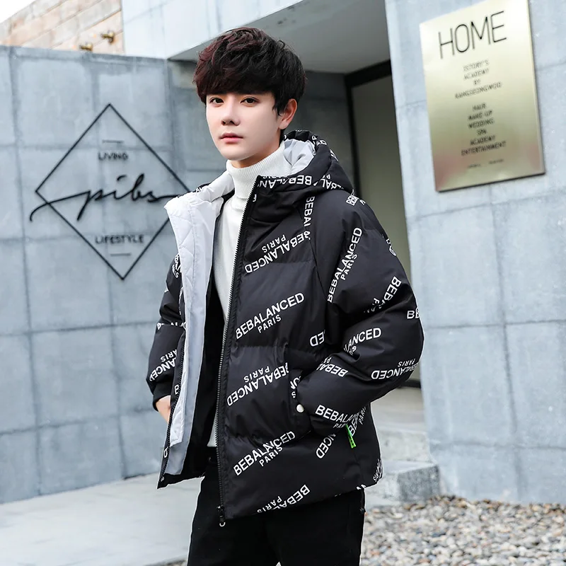 Winter men's short cotton-padded jacket new alphabet printed Stylish  cotton-padded jacket down bread menjacket