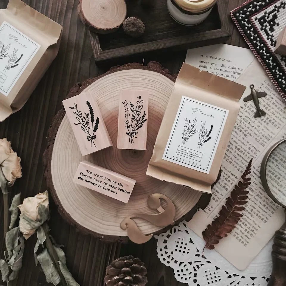 Винтажные растения цветы ежедневник деревянные и резиновые штампы для
