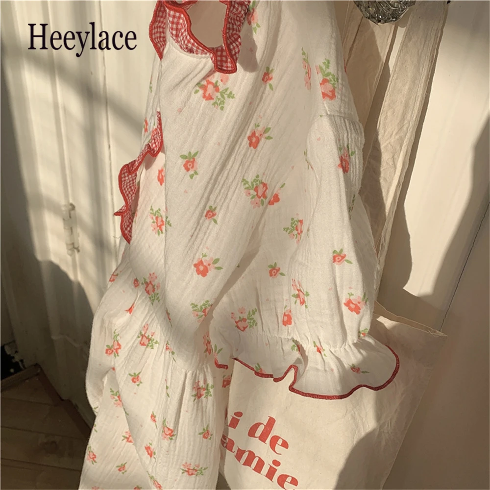 

Chic Soft Princess Girls Sweet Summer Casual Nightdress 2021 Hot Women New Sleepwear Florals Cotton Homewear Dresses