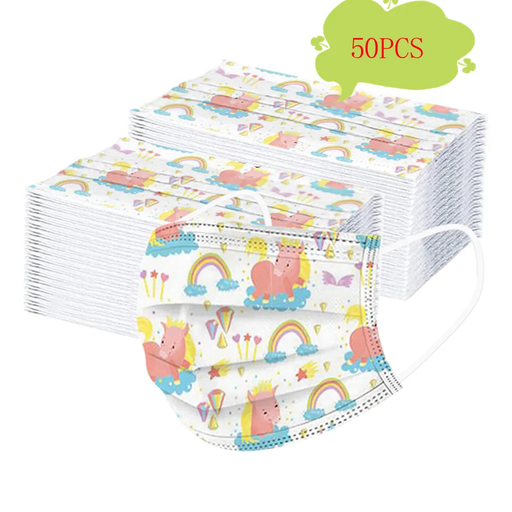 50 шт. в коробке детская мультяшная одноразовая маска 3-слойная с фильтром для