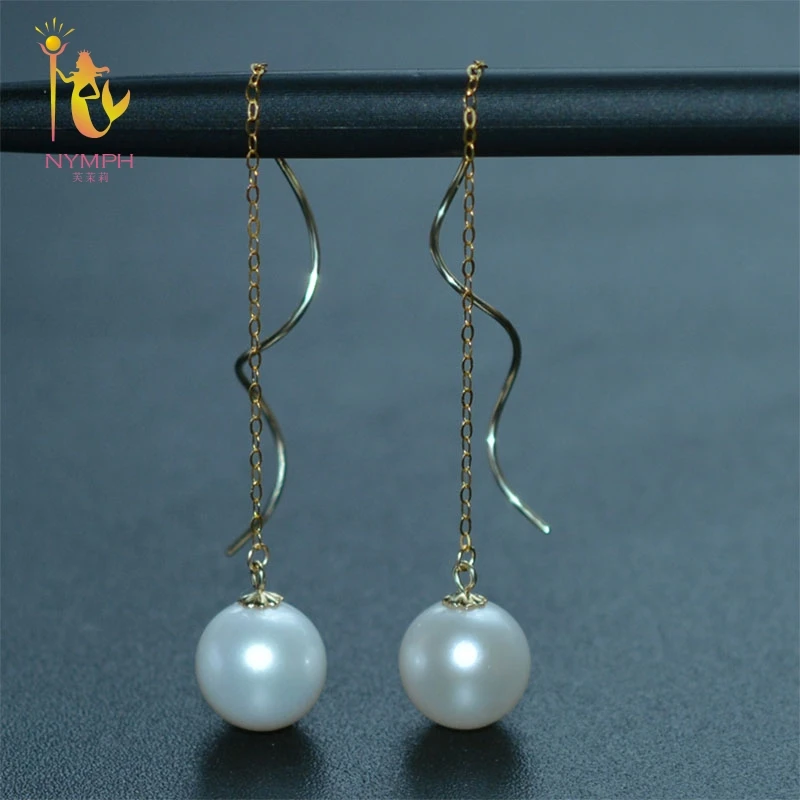 Серьги подвески NYMPH из 18 каратного желтого золота с пресноводным жемчугом