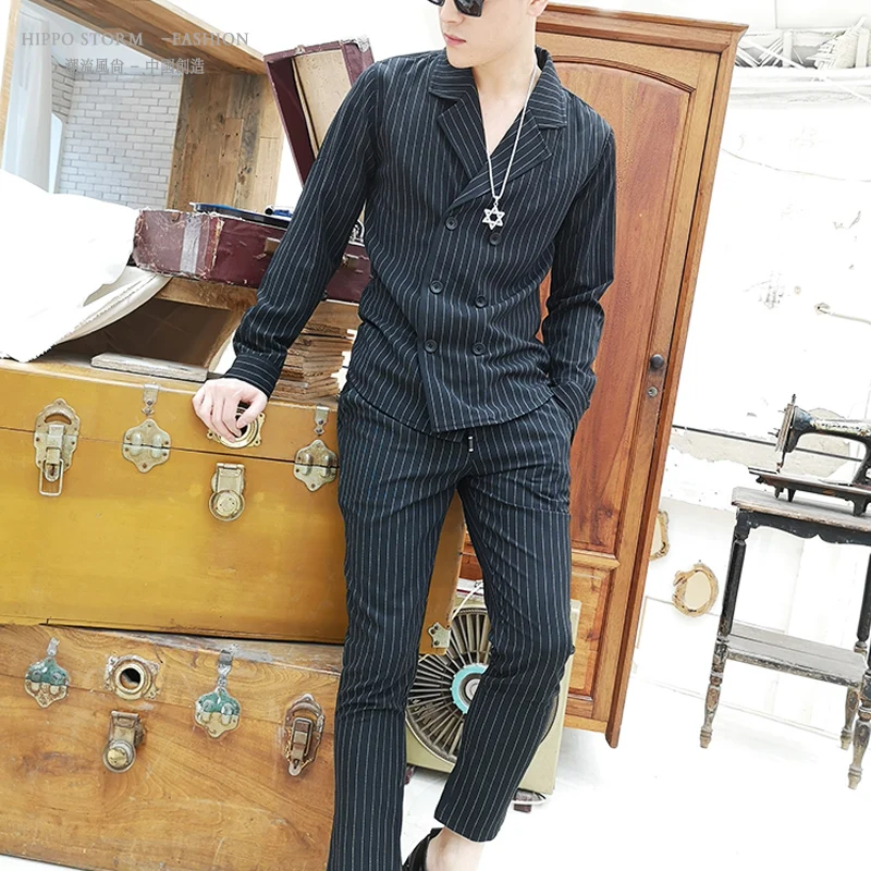 Мужской облегающий комплект из 2 предметов: рубашка + штаны Модный повседневный