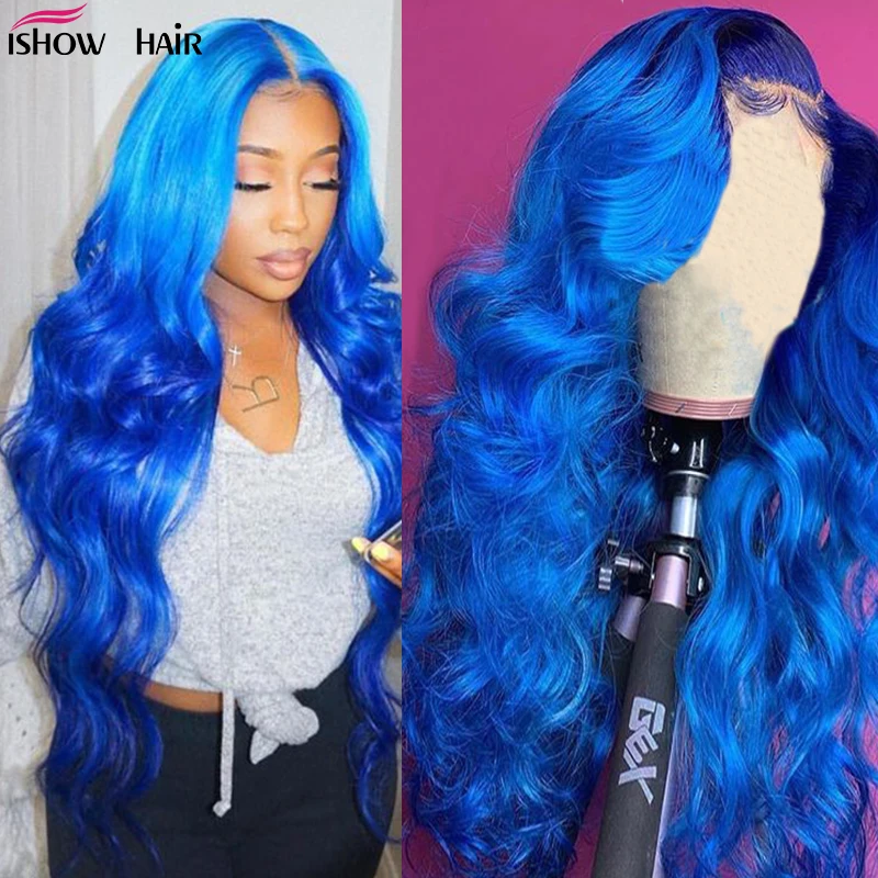 Ishow бразильские волнистые волосы Синтетические на кружеве парики 150% плотность