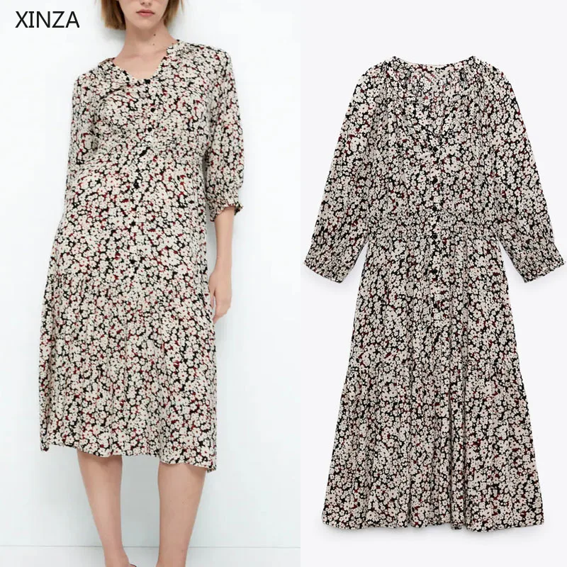 

Платье-миди женское Плиссированное с длинными рукавами-фонариками и поясом на резинке