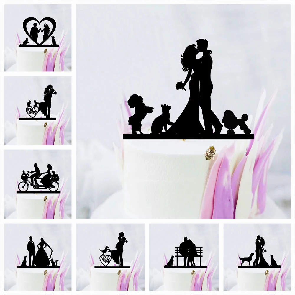 

Pet Dog Cat Wedding Cake Topper Mr Mrs Bride Groom Acrylic Black Cake Toppers Decoration Mariage Party Supplies Adult Favors