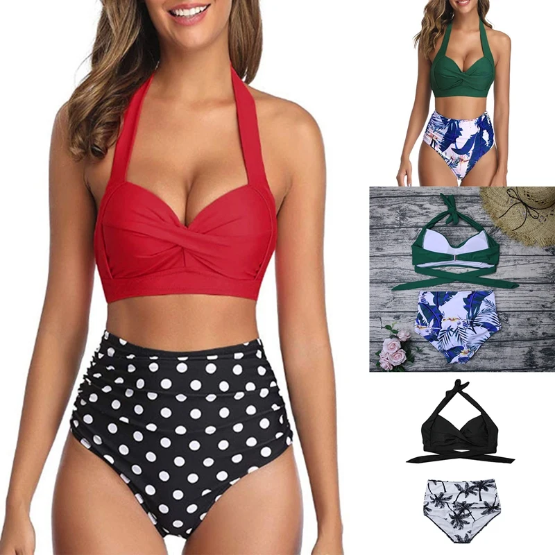 

Новый стиль, купальник с высокой талией, Раздельный купальник, сексуальное бикини на бретельках с принтом