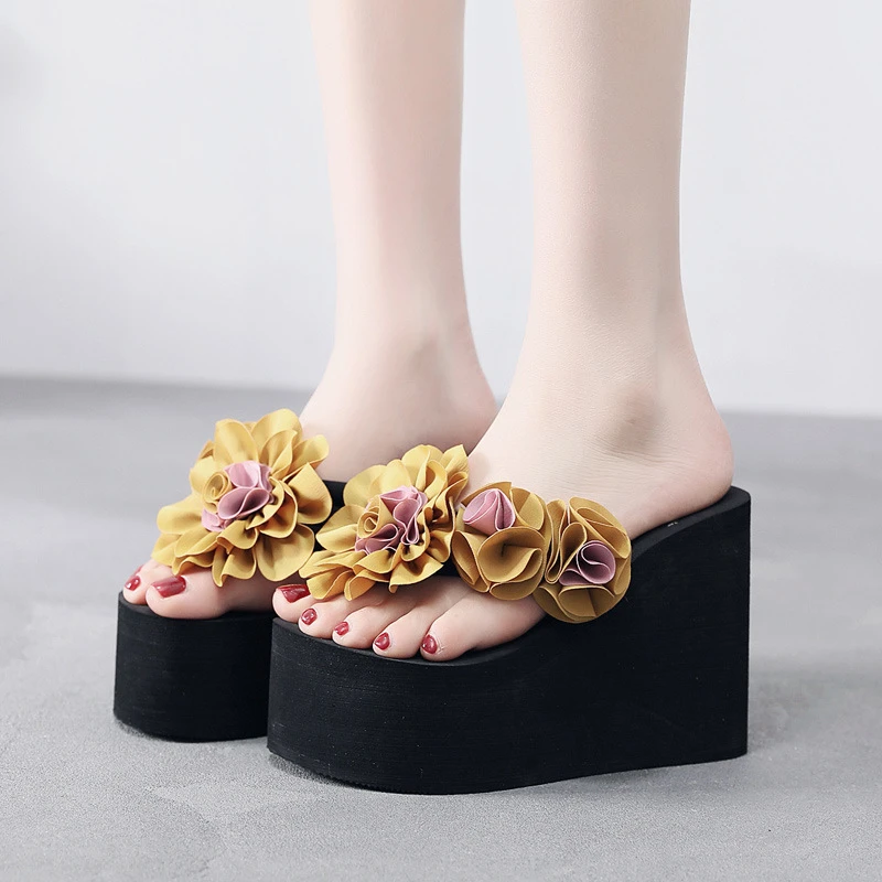 

Flower Size 41 Flip Flops Wedges Platform Casual Shoes for Women Slippers Heels Cheap Slides Platform Shoes Woman Summer New