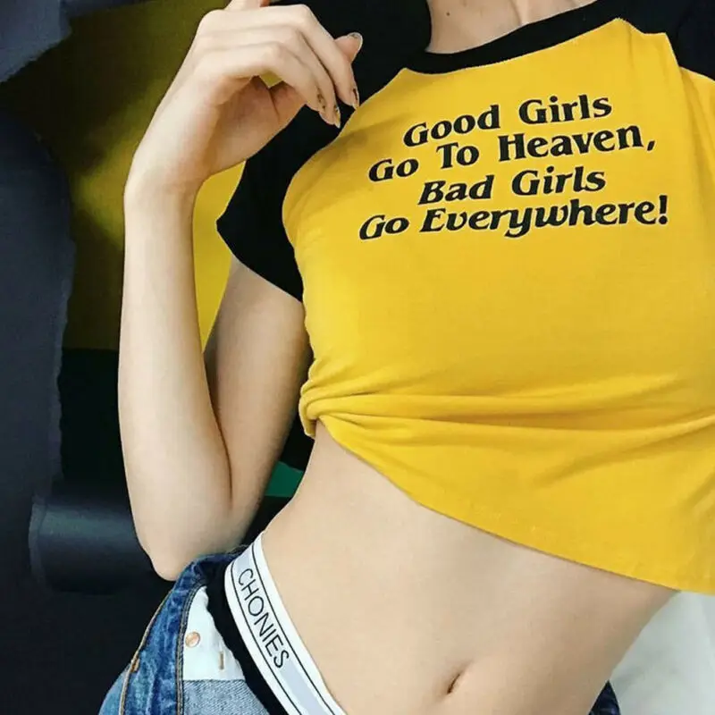 Женский укороченный топ с коротким рукавом желтая майка Клубная одежда летний