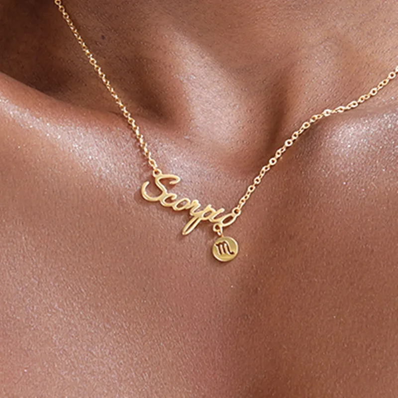 

Horoscope Zodiac Necklaces Stainless Steel Gold Plated Astrology Constellation Coin Sign Dainty Chain Necklaces for Women Girls