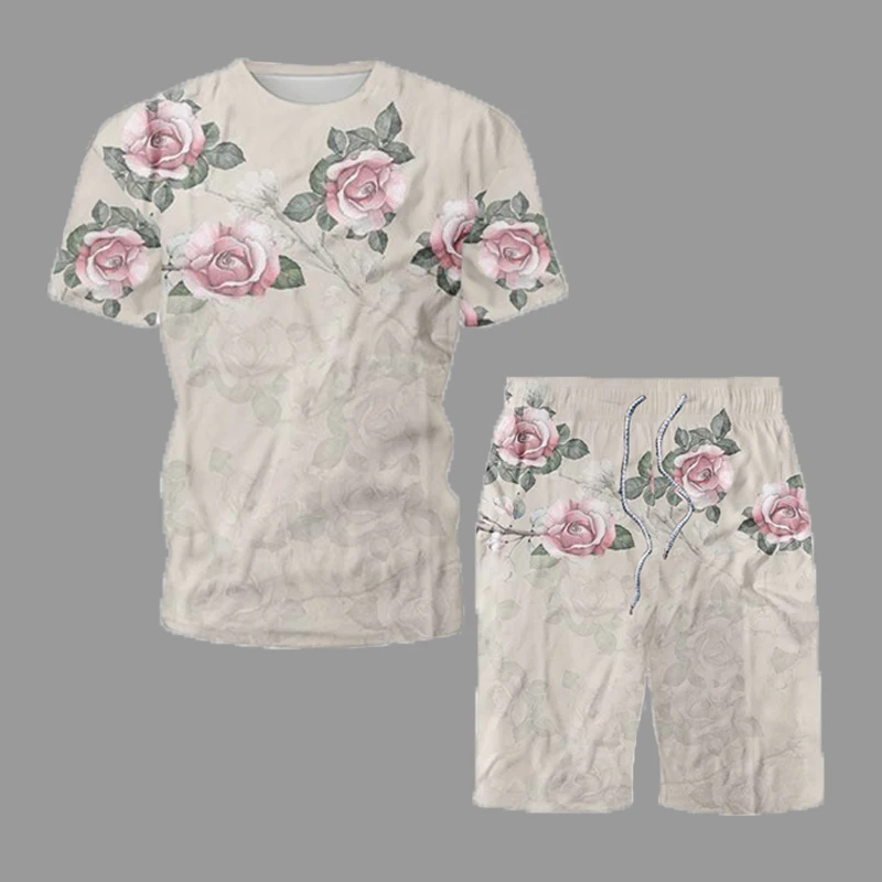 

Мужской классический костюм с коротким рукавом, футболка с принтом и шорты в стиле ретро