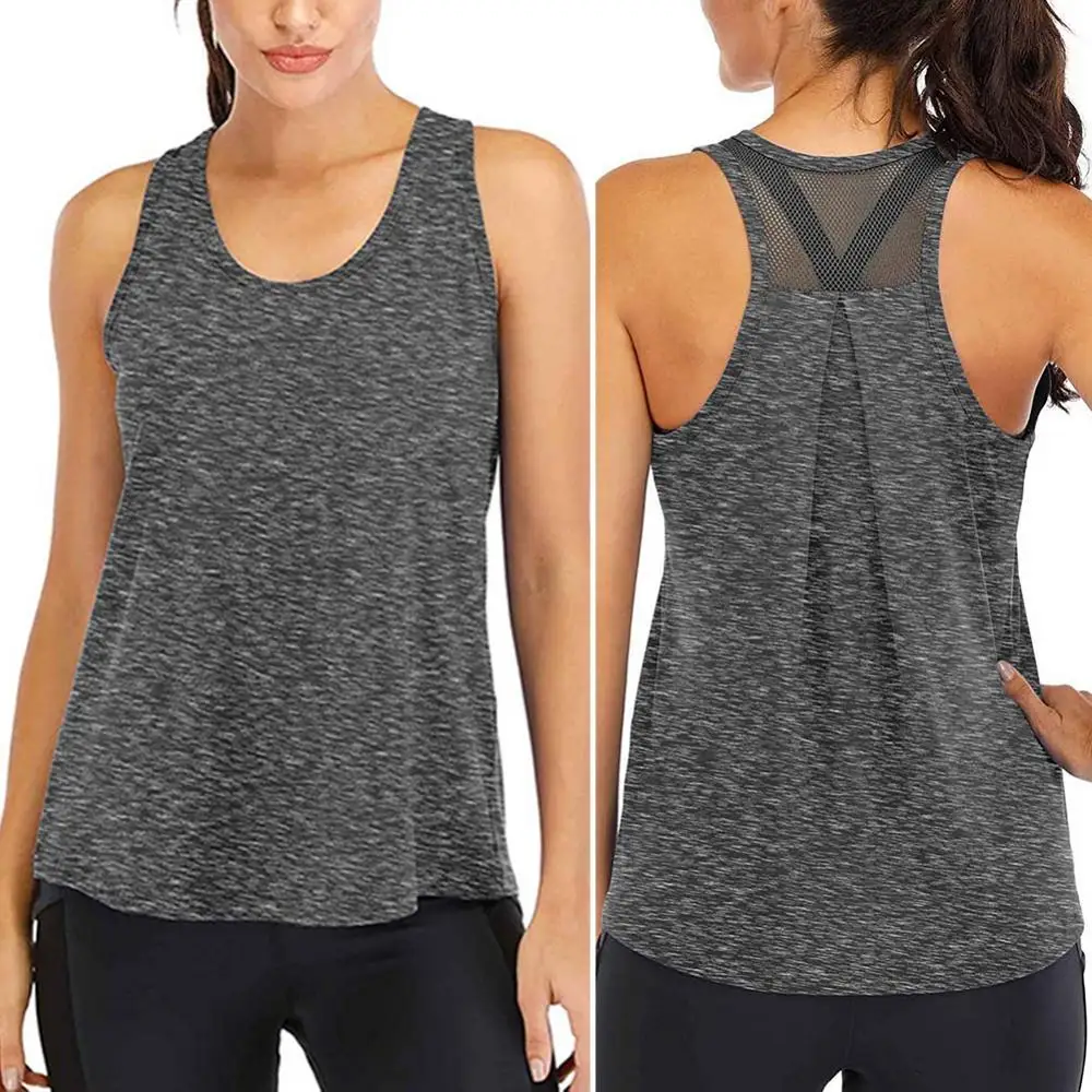 

Women Sporty Solid Color O Neck Sleeveless Quick Dry Raceback Vest Loose Blouse