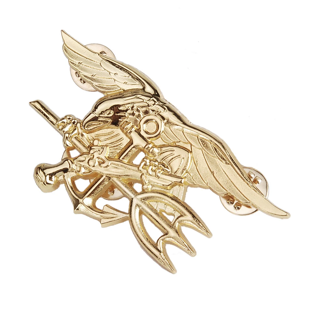 Морской котик США Орел якорь тройной металлический значок золотистый - купить по