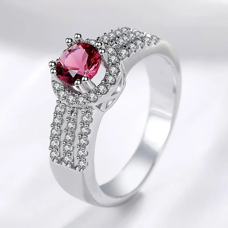 HOYON 14k White gold color 80 Points Ruby Ring For Women Natural AAA Zircon Diamond style Rings Rose Red Gemstone Fine Jewelry