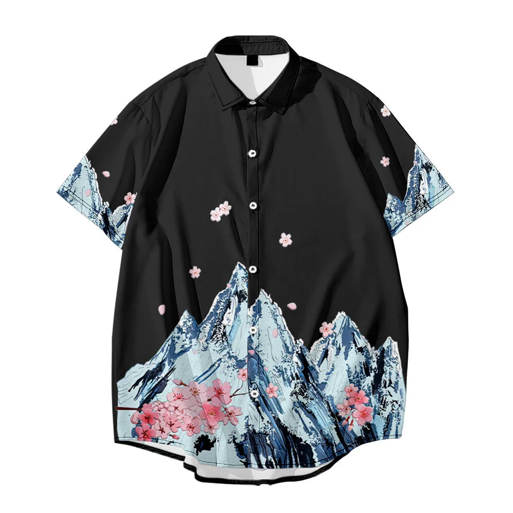 Male Fashion Hawaiian Shirt New Men Vintage Mountain Print Shirts Summer Casual Short Sleeve Loose Shirts Plus Size 6XL camisa