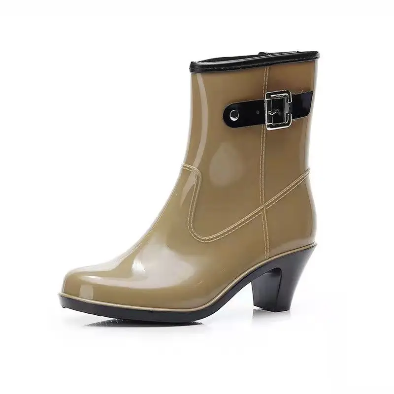 

Women High Heels Wedges Rain Boots Mid-calf Waterproof anti-slip PVC Rainboots Water Shoes Woman Wellies Boots Rubber overshoes