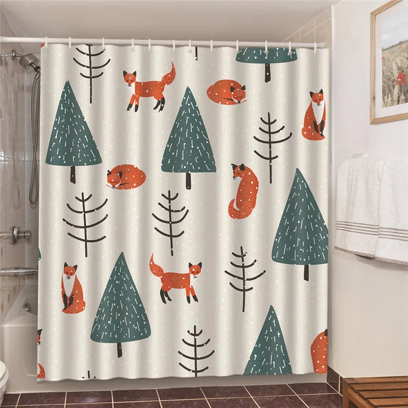 

Nordic Cartoon Fox Printed Bathroom Decorative Bath Curtains Set Shower Curtains Bath Door Window Blackout Screen Large Size 180
