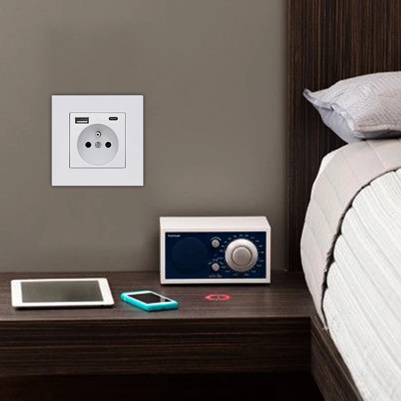 QC3.0 USB Type C Pop розетка электрическая белая панель настенная быстрая зарядка PD