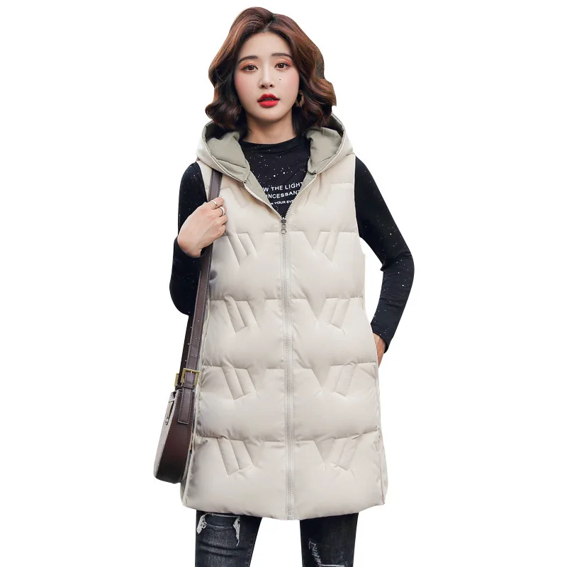 

Vest Jacket Women 2021 New Autumn Winter Slim Warm Double Sided Hooded Waistcoat Top Korean Fashion Medium Long Down Cotton Coat
