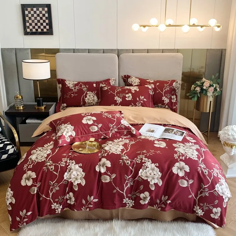 

Luxury Quality Soft Long Staple Cotton Bedding set Vibrant Floral Leaves Duvet Cover Bed Sheet Pillowcases Single Double Queen