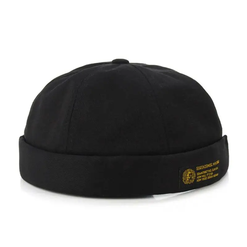 Черный Vintage Hip Hop Men Women Hat Washed Cotton Retro Skull cap Adjustable Brimless Hat Landlord Breathable Beanie Hat - Цвет: Черный