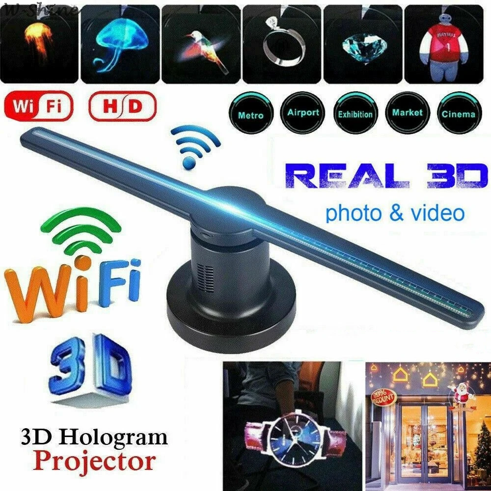 

Wi-Fi/подключаемый 3D голографический проектор светильник мный дисплей, светодиодный вентилятор, лампа для голографического изображения, 3D пр...