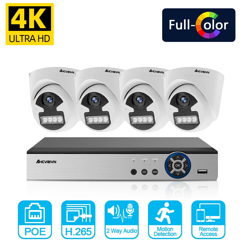 

H.265 4CH 4K POE NVR CCTV Camera Security System Kit 8MP Two-way Audio Video Surveillance Set HD IP Monitoring Camera System