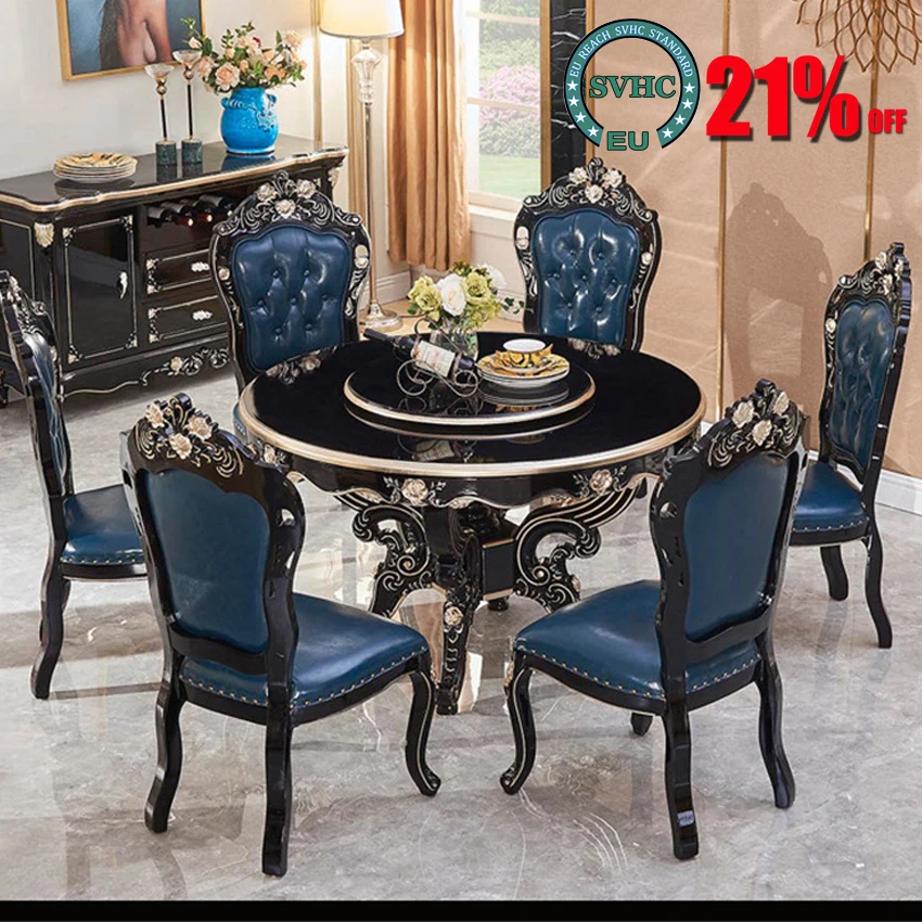 

Nordic restaurant dining table and chair combination Home Furniture solid wood round table 6-person household dining table