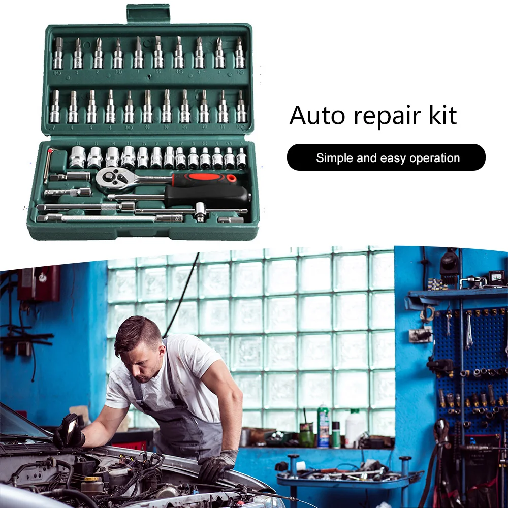 

1/4 Inch Socket Set Car Repair Tool 46pcs Car Tool Ratchet Torque Wrench Combo Hardware Tools Kit Auto Repairing Tool Set Green