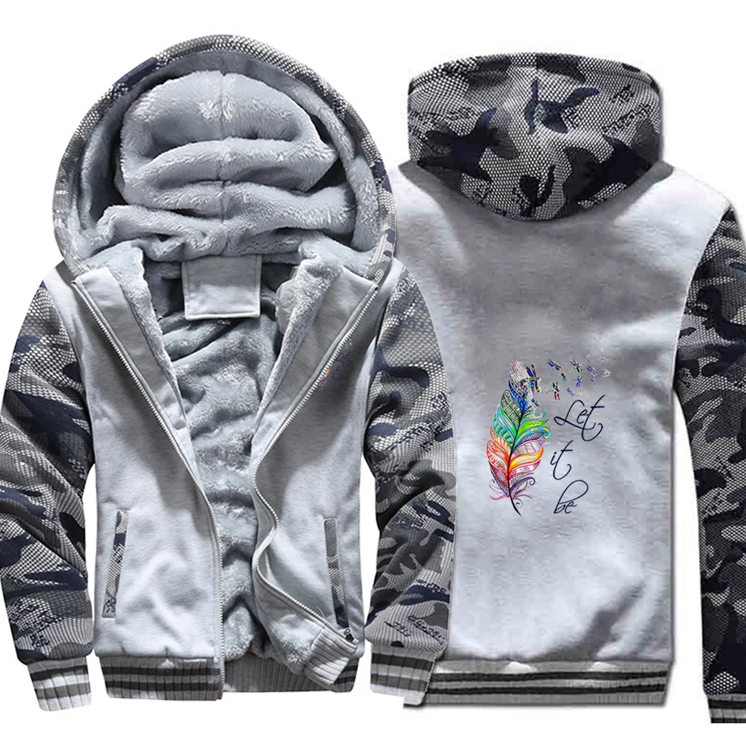 

Beautiful Flower Let It Be Raglan Thick Hoodies Sweatshirts Men Jackets Sweatshirt Winter Coat Gray Warm Street Black Sportswear