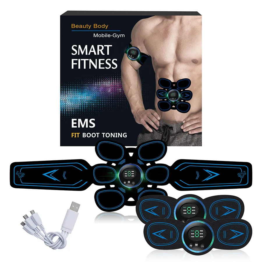 With box EMS стимулятор мышц живота тренажер фитнес домашний тренажерный зал электро стимуляция тела пояс для похудения Вибрация фитнес-наклейки Unise - Цвет: With box