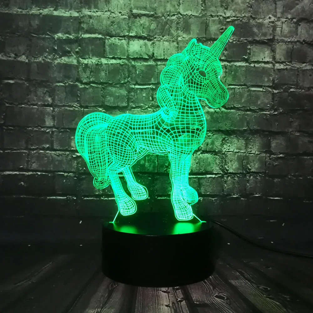 Креативный новый 2019 3D светодиодный светильник ночник с единорогом лошадкой RGB
