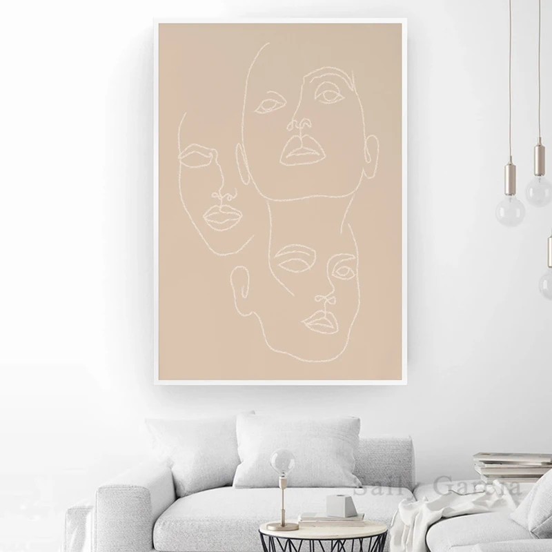 

Nordic Abstract Grey Woman Line Quote Beige Poster Wall Art Canvas Prints for Modern Home Minimalist Decor Interior Paintings